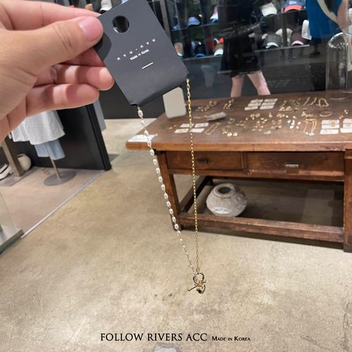 韩国东大门nyunyu超美一半珍珠一半链条爱心十字扣街头风项链个性