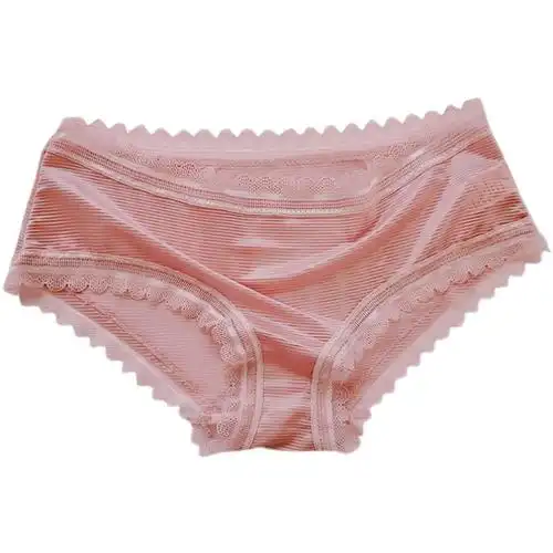 无痕内裤女士性感超薄冰丝横线光板肤色白色平角裤