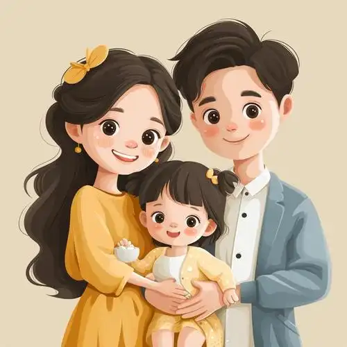亲子头像|2024一家三口公主头像|亲子照卡通插画