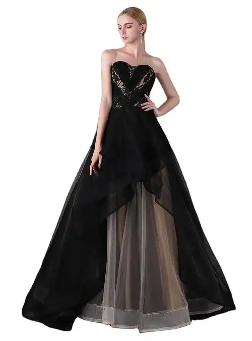 抹胸型晚礼服女2021款宴会优雅长款黑色气质名媛走秀主持人礼服裙