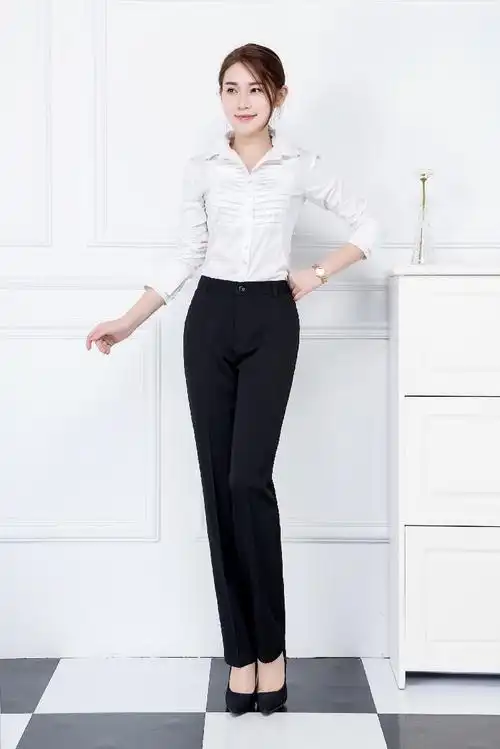 休闲裤女2022年新款弹力工作裤女西裤长裤黑色正装裤直筒裤职业裤