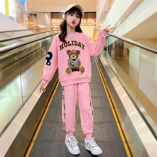 女童春装套装十一岁洋气2022新款时髦韩版春秋网红卫衣运动两件套