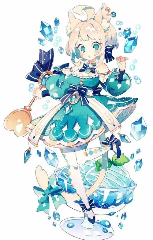 人物绘画,蓝色系可爱的卡通动漫女孩,细节画的超棒