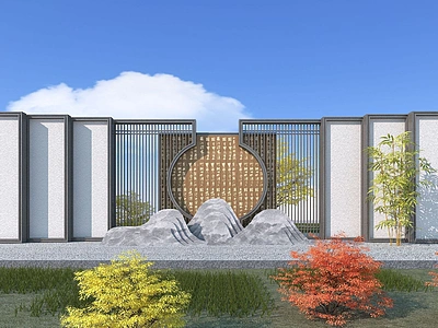 3d新中式景墙模型