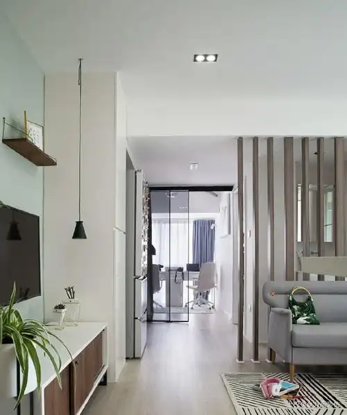 56平小户型装修设计清新北欧风格功能区木地板北欧极简功能区设计图片