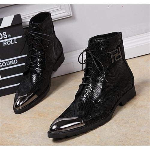 韩版短靴子潮男发型师皮鞋英伦高跟尖头男鞋真皮个性系带高帮男靴【15