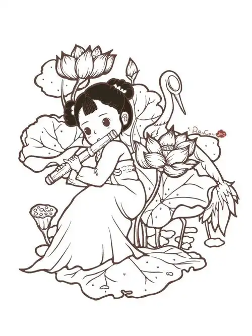 线稿风国风插画画画100天day25