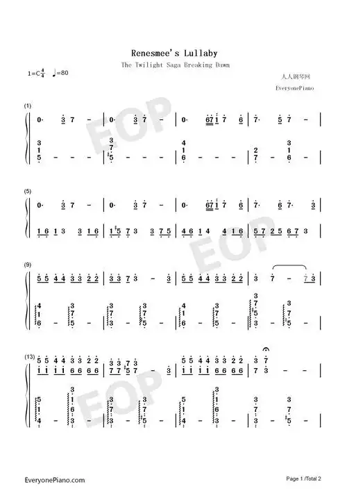 renesmees lullaby-暮光之城4破晓下ost双手简谱预览1