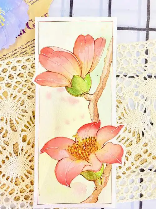 手绘水彩花卉分享木棉花附过程图