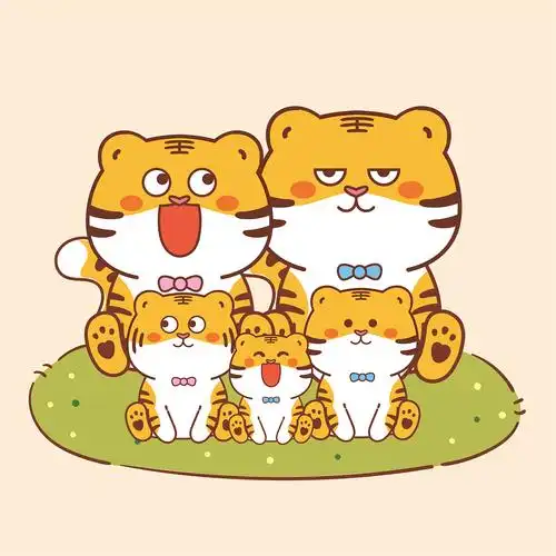 虎萌萌全家福 可爱插画胖虎萌虎卡通