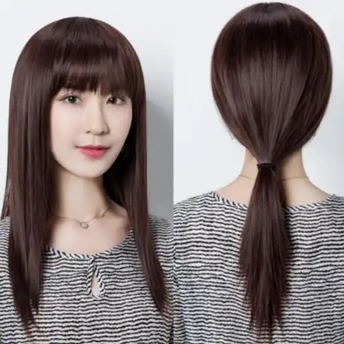 时尚女假发女长发长直发女士齐刘海中长发全头套隐形假头套学生