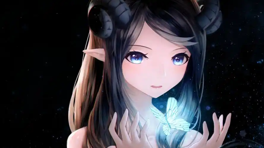 蝴蝶羊角女孩耳朵梦幻星星可爱精美动漫壁纸