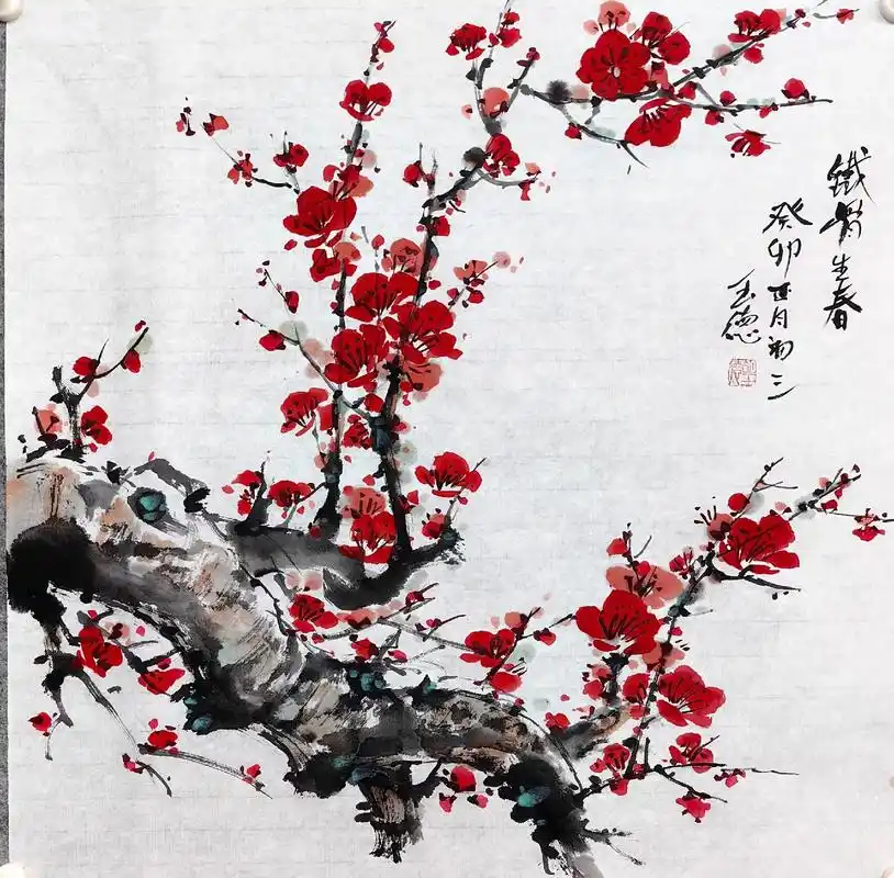 斗方梅花图#弘扬中国传统文化 #零基础学画画 #原创作品 - 抖音