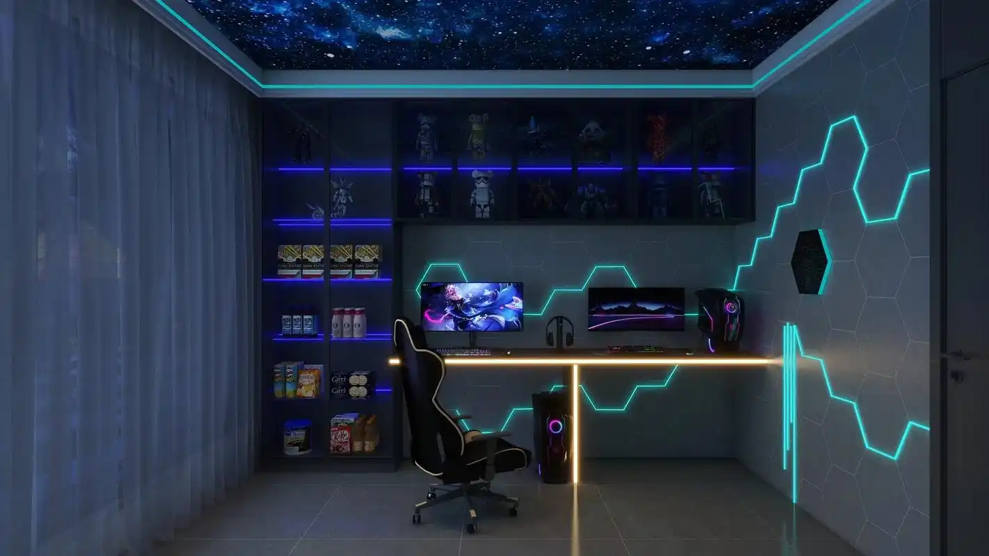 电竞房 #3d效果图 #氛围灯 #星空顶 有这电竞房你几点 - 抖音