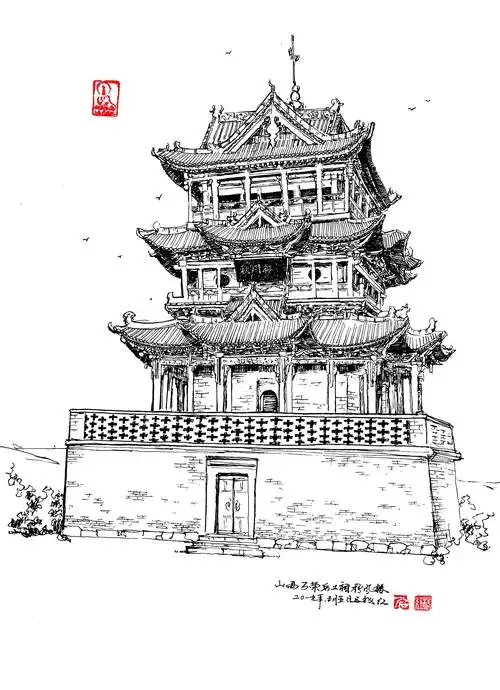 手绘山西古建筑|纯艺术|绘画|延杨红钢笔画_原创作品-站酷zcool