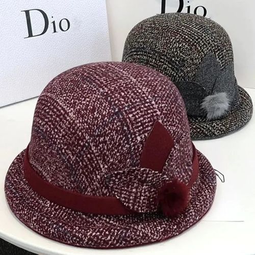 老人帽子女秋冬妈妈优雅花朵毛呢礼帽中老年人加厚盆帽奶奶婆婆帽