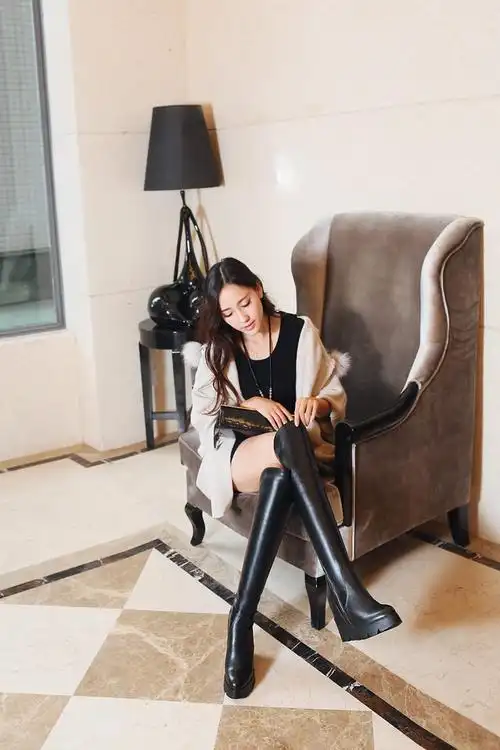 超高跟真皮过膝长靴