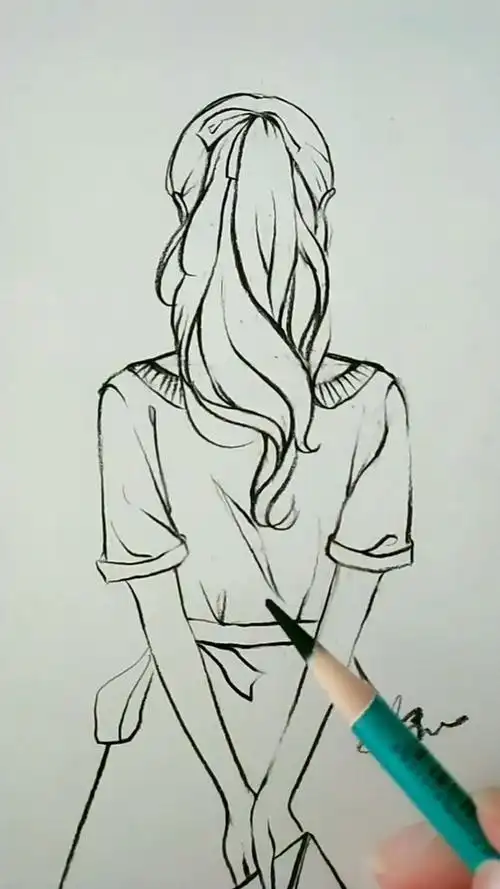 用圆形 梯形画女生背影,一看就会