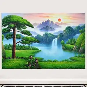 有山有水挂画流水生财聚宝盆招财国画旭日东升山水画靠山20人付款68