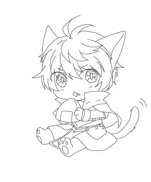 黑白线稿q版男生人物线稿