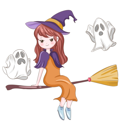 女巫飞扫把海报插画图片