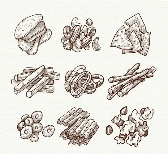 9组手绘零食设计矢量素材