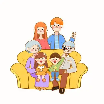 全家福卡通人物全家一起拍照素材插画