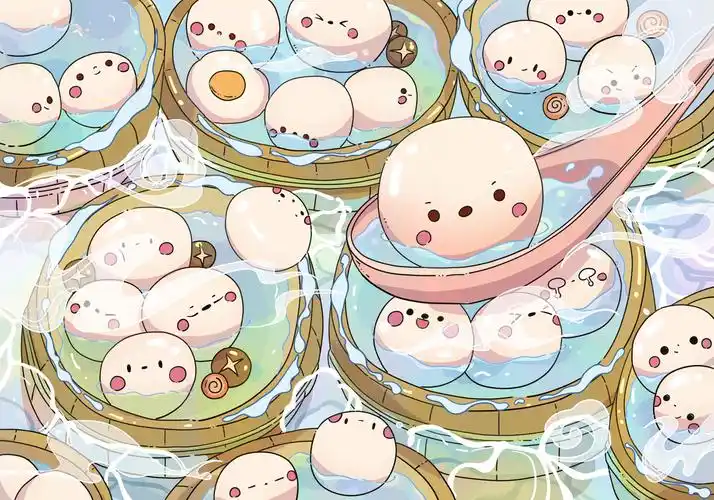 摄图网_402026845_banner_卡通可爱水煮汤圆元宵团团圆圆小清新插画