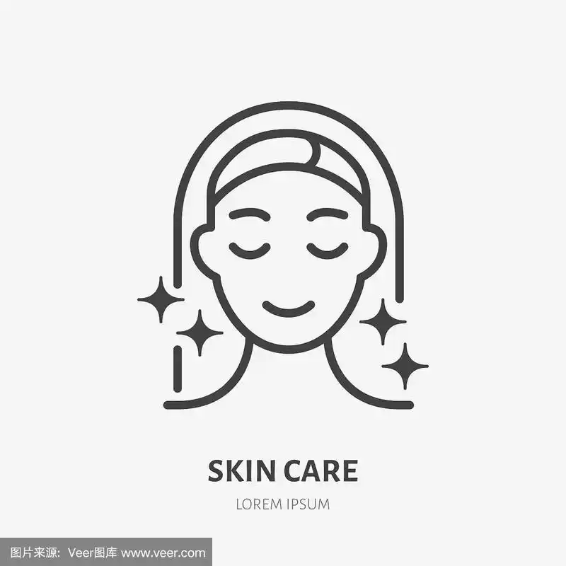 美学美容线条图标,矢量象形光泽肌肤,抗衰老护肤.