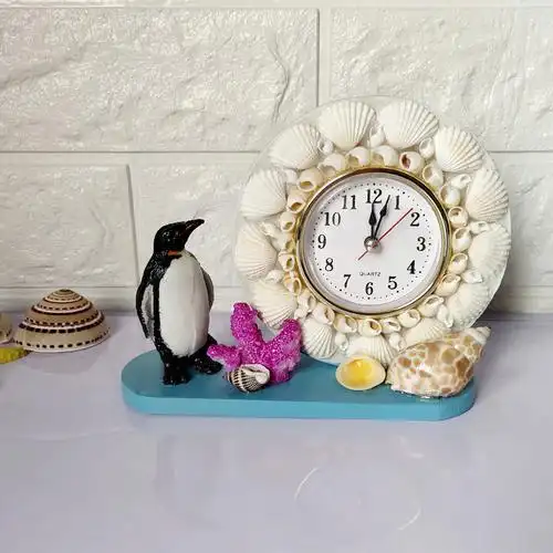 天然海螺贝壳工艺品装饰品创意摆件纯手工制作可爱卡通电子表钟表