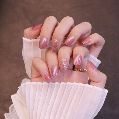 夏季显白重复穿戴美甲贴片极光指甲女网红同款日系裸猫眼甲片成品