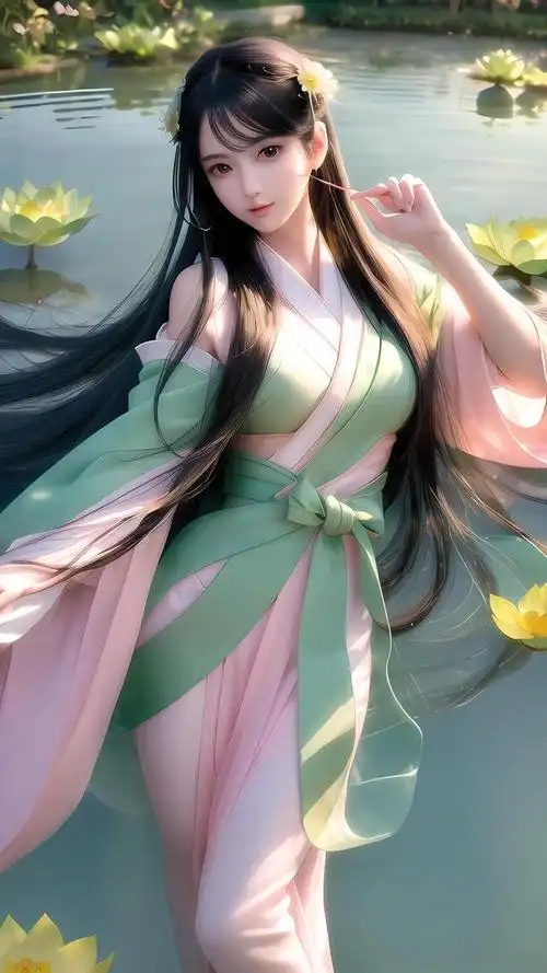 国风动漫穿着汉服的荷花女孩