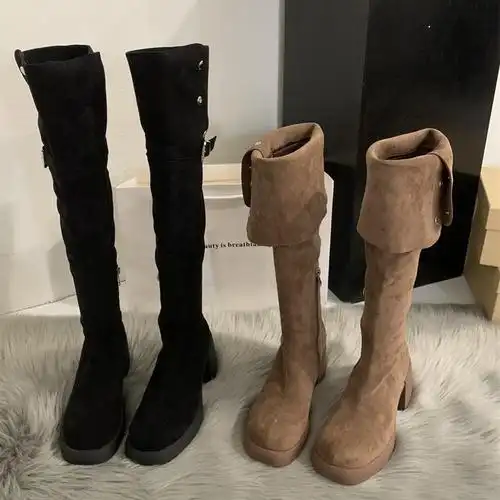 高跟瘦瘦过膝长靴女鞋2023新款秋冬季加绒高筒骑士靴长筒雪地靴子