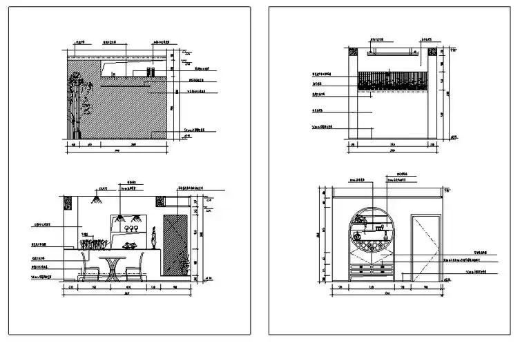 餐厅经典分空间cad立面图库
