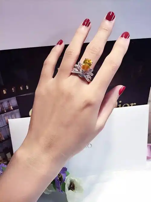 angelababy同款婚戒925纯银大号水滴钻戒开口戒*.