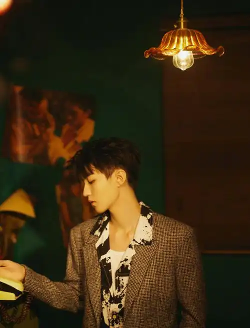 王俊凯印花衬衣复古帅气写真