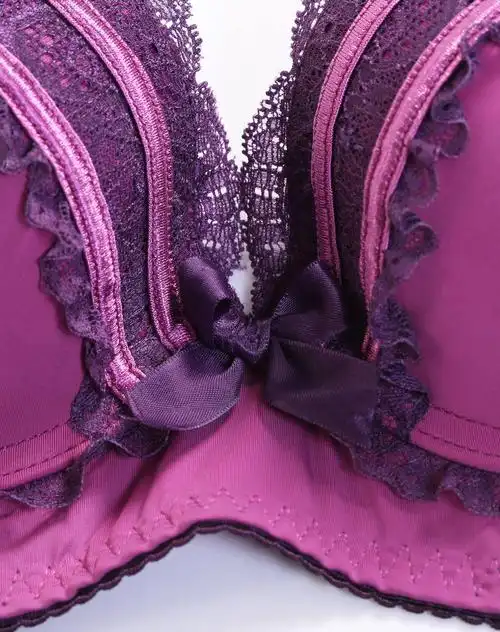 爱情美紫色上薄下厚蕾丝女士文胸套装