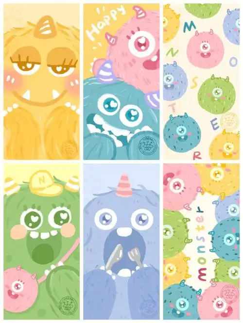 96100画画打卡原创圆滚滚小怪兽壁纸合集