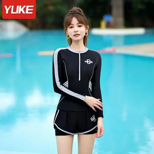 成人泳衣女保守分体2新款长袖游泳衣女士保守显瘦遮肉防晒温泉泳