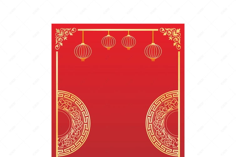 新年背景边框红色金色灯笼中国风花纹