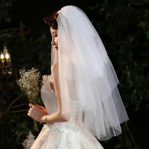 森系新娘头纱复古多层蓬蓬头饰超仙简约三层发饰套装旅拍婚纱