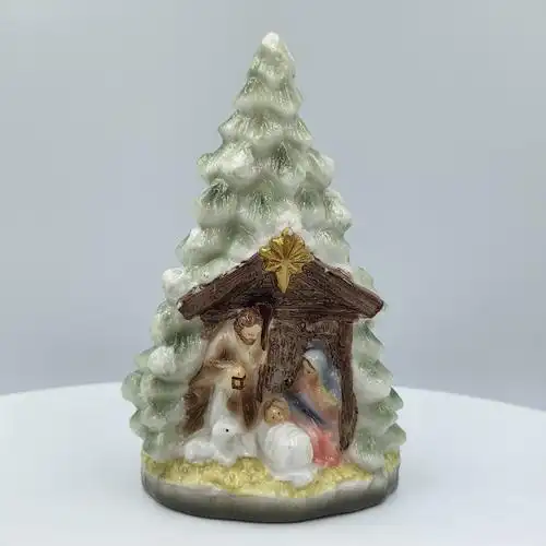 跨境新款圣母玛利亚宗教雕像圣诞节陶瓷摆件圣诞树 led灯家居装饰