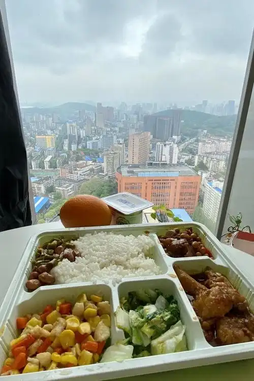 假装在空中餐厅吃大餐,远处就是东湖和珞珈山哦每个楼层还新增了微波