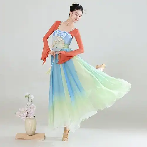 汉唐古典舞蹈服中国风演出服练功服女飘逸纱衣大摆裙舞蹈剧目服装