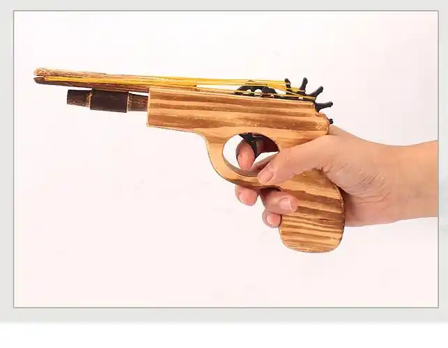 木质打皮筋木头枪儿童玩具双管木抢短枪怀旧玩具 木质皮筋枪1把 5根