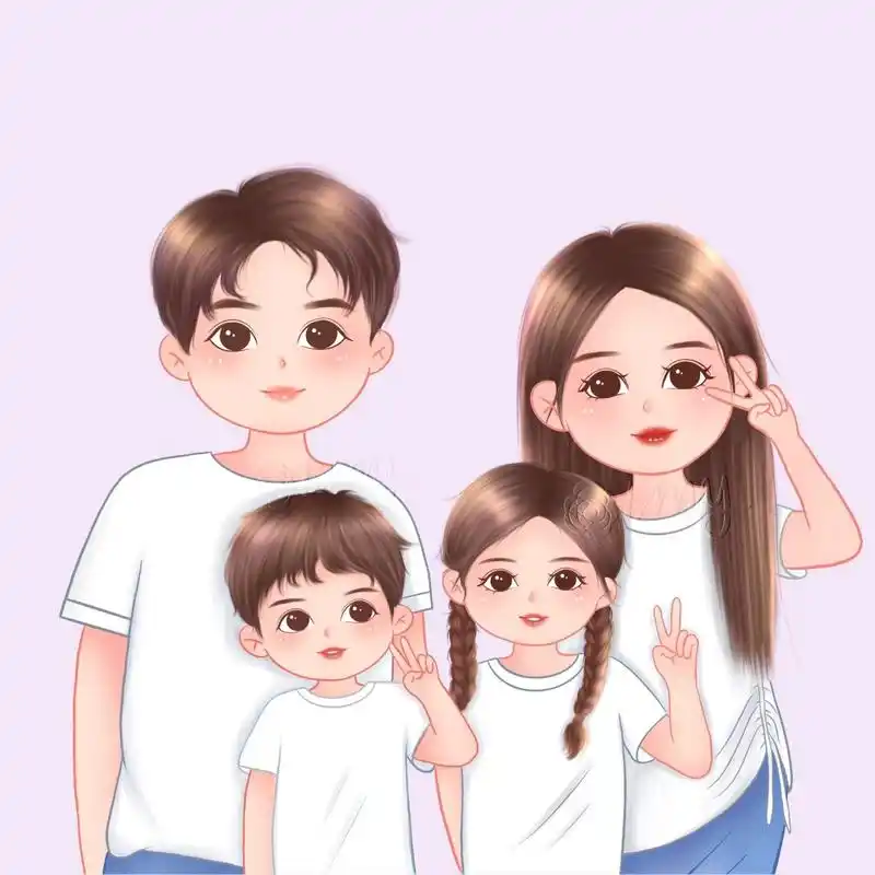 一家四口/亲子手绘/全家福头像 hello   summer!