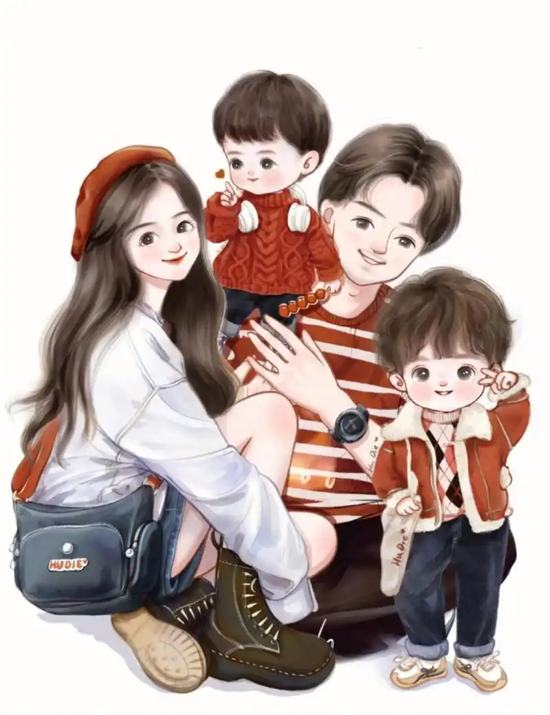 全家福手绘头像亲子卡通头像男宝女宝