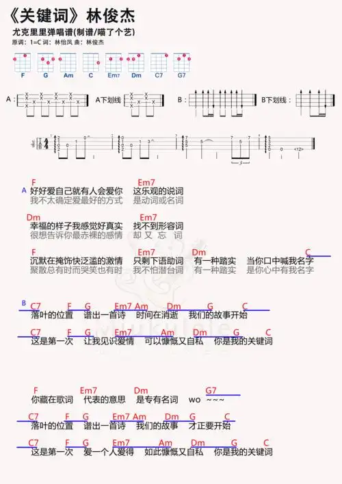 林俊杰关键词尤克里里谱