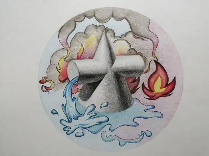 创意素描圆锥圆锥穿插体