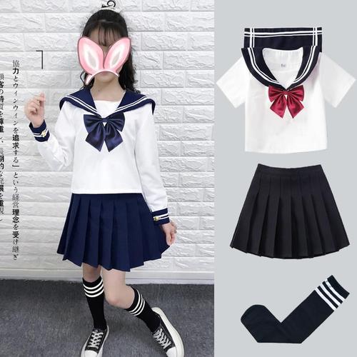 日系jk制服装儿童款女童宝宝校服女水手服童装中大童黑色八褶裙